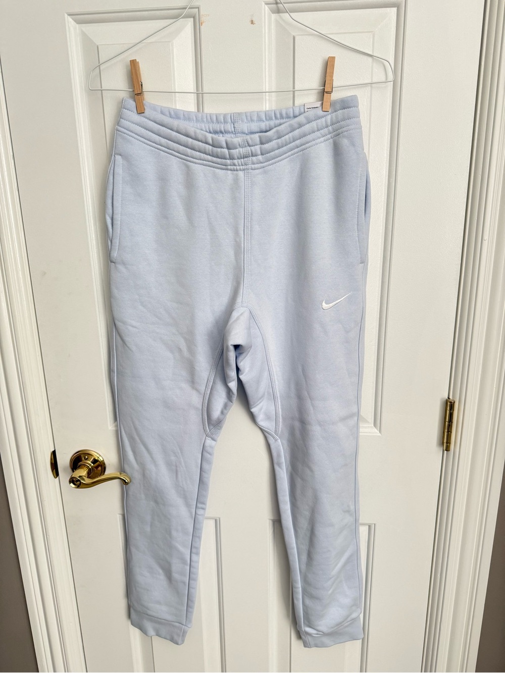 Nike Pale Blue Fleece Joggers with White Swoosh - S